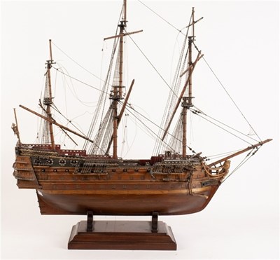 Lot 385 - A three-masted man o' war fully rigged and...