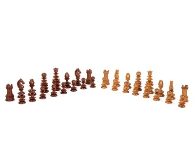 Lot 395 - A turned wood chess set of bobbin form, the...