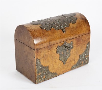 Lot 415 - A Victorian walnut brass bound stationery box...