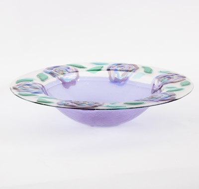 Lot 40 - A studio glass dish, decoration of purple...
