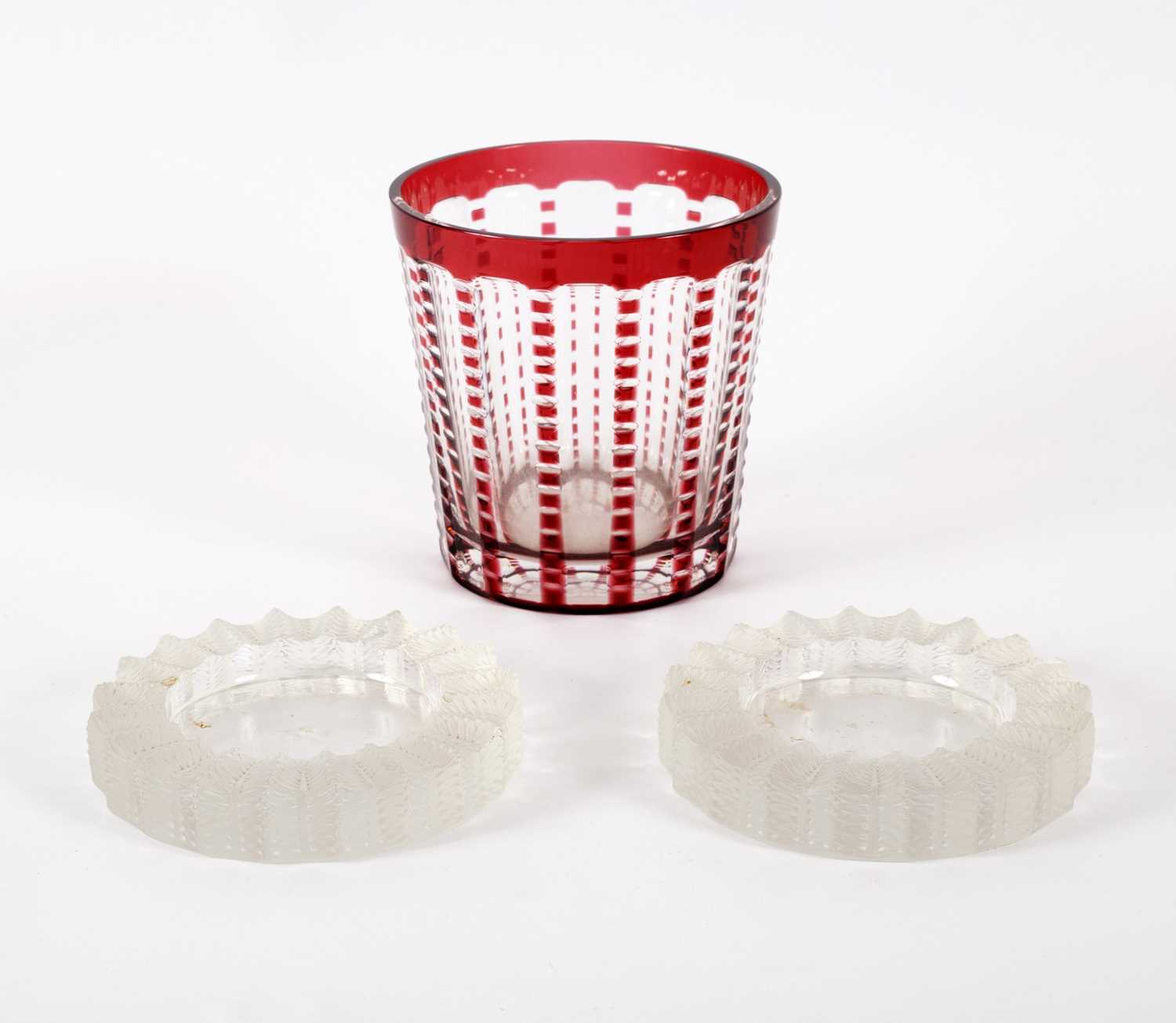 Lot 45 - Lalique, a pair of Jamaique glass ashtrays, of...