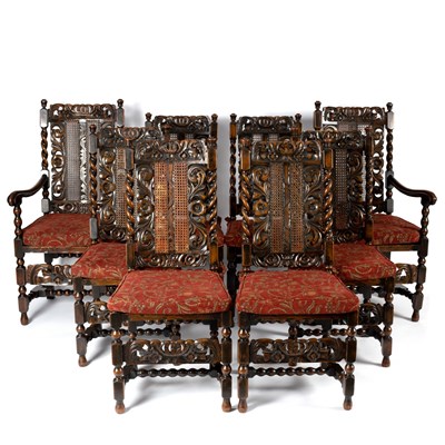 Lot 2 - A set of eight Jacobean style walnut dining...