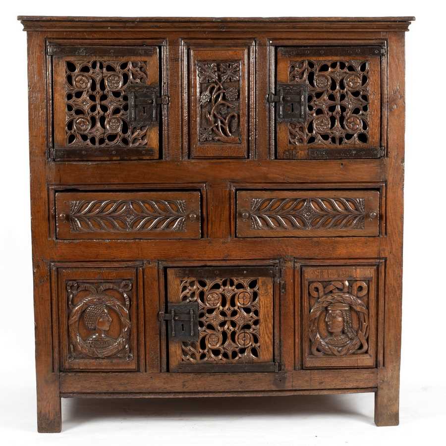 Lot 4 - A Tudor oak Aumbry, mid 16th Century, with...