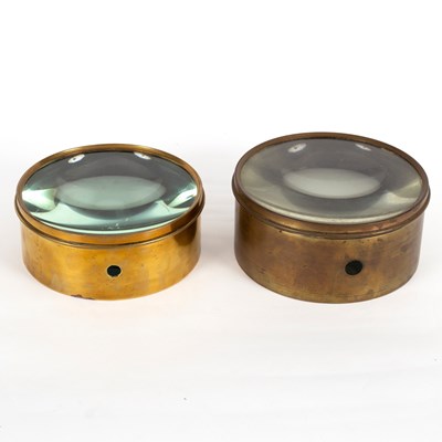 Lot 14 - Two circular brass mounted magnifying lenses,...