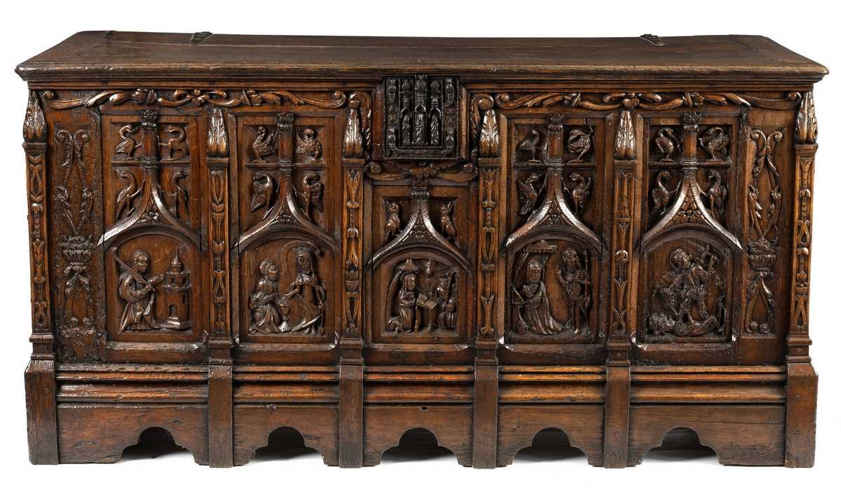 Lot 22 - A 16th Century North German oak coffer,...