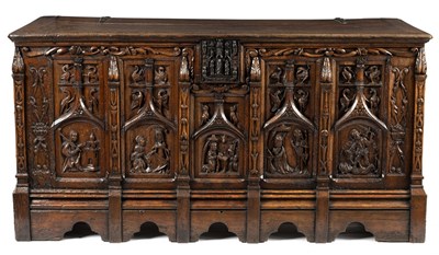 Lot 22 - A 16th Century North German oak coffer,...