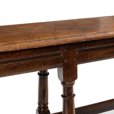 Lot 30 - An oak long bench, late 17th Century, the...