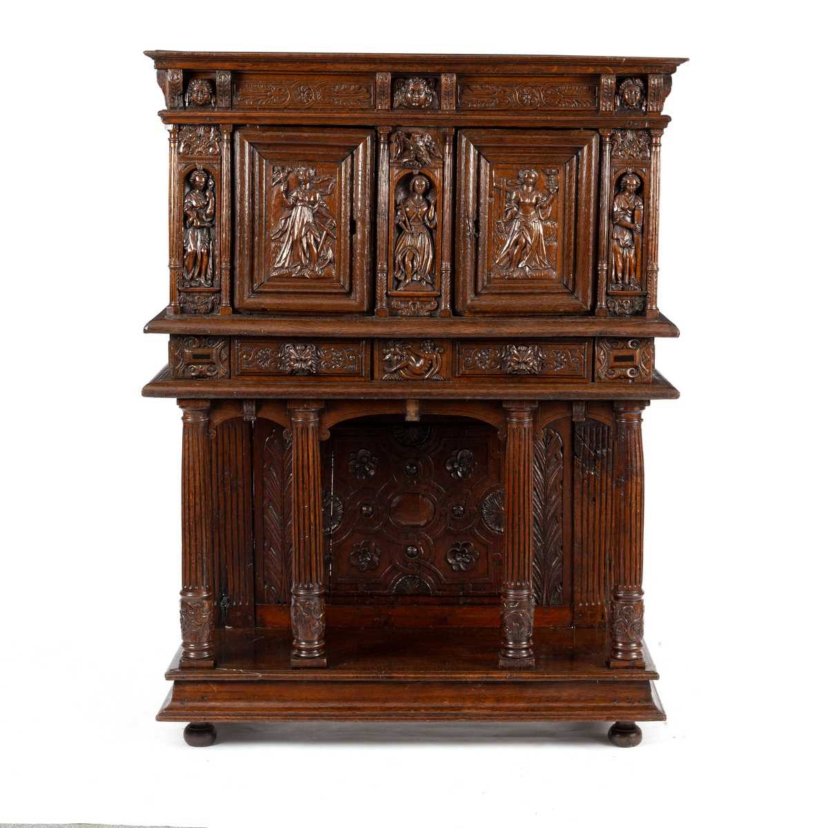 Lot 31 - A Flemish oak side cabinet, 16th Century and...