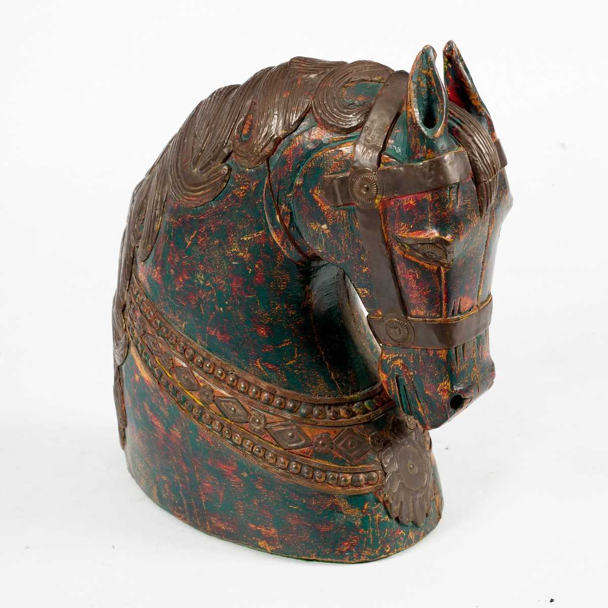Lot 37 - A Spanish carved wooden horse head with...