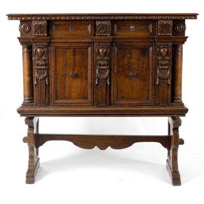 Lot 56 - An Italian walnut cupboard on stand, drawers...