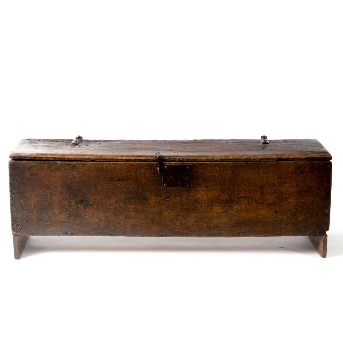 Lot 70 - An oak six-plank coffer, 17th Century,...