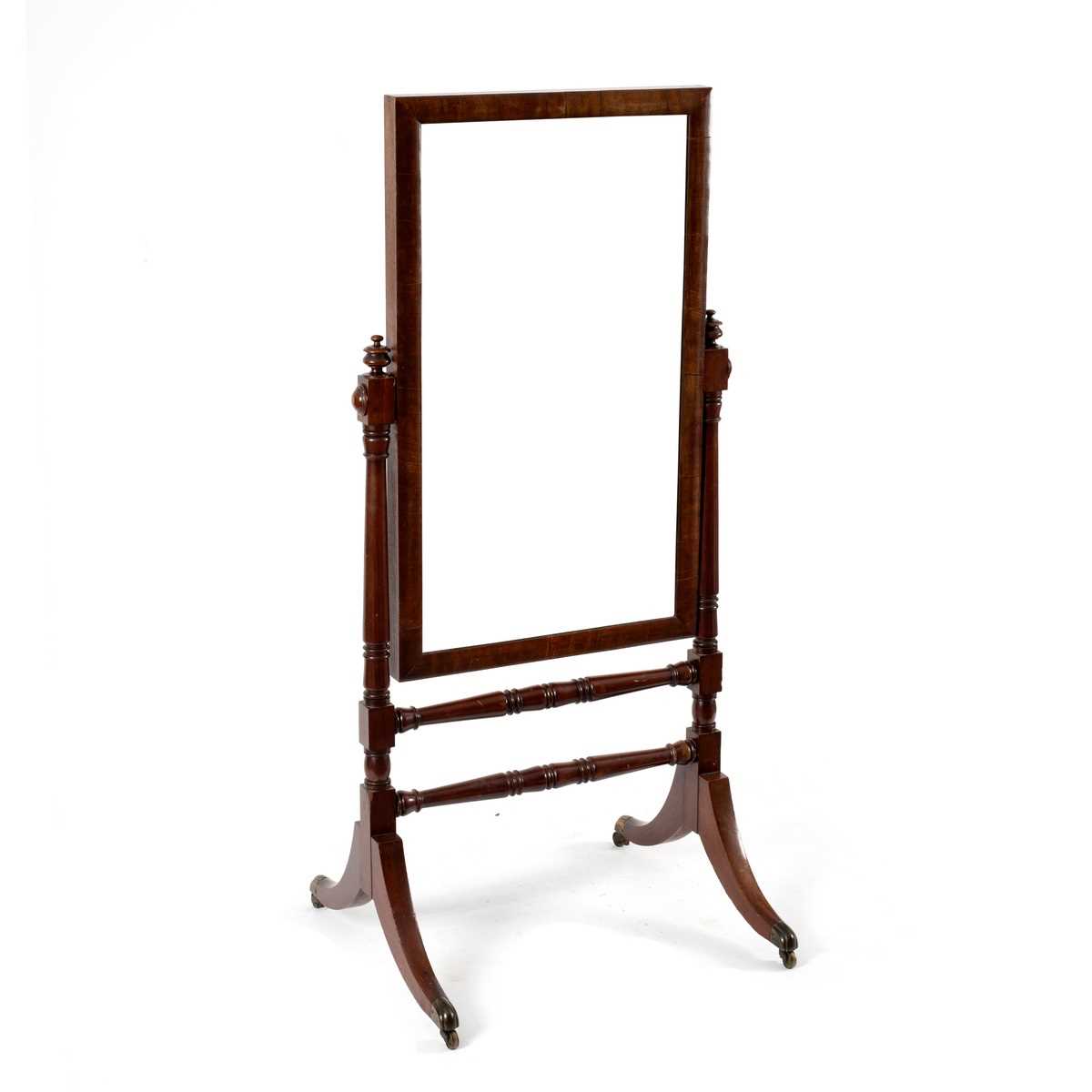 Lot 73 - A mahogany cheval mirror with rectangular...