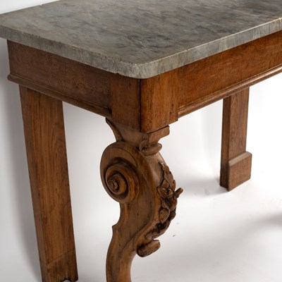 Lot 94 - A pine console table with grey marble top on...