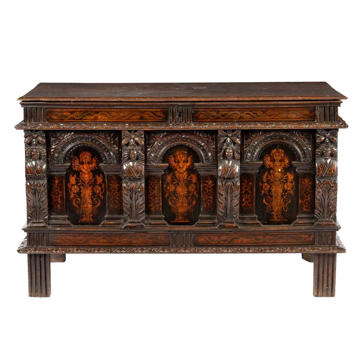 Lot 187 - A mid 17th Century Flemish oak coffer, the...
