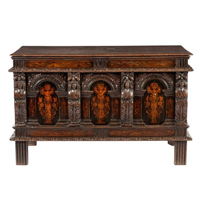 Lot 187 - A mid 17th Century Flemish oak coffer, the...