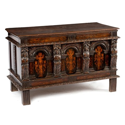 Lot 187 - A mid 17th Century Flemish oak coffer, the...