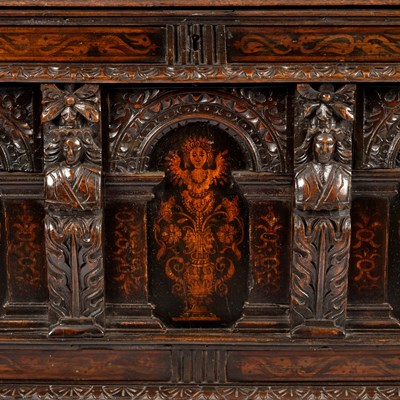 Lot 187 - A mid 17th Century Flemish oak coffer, the...