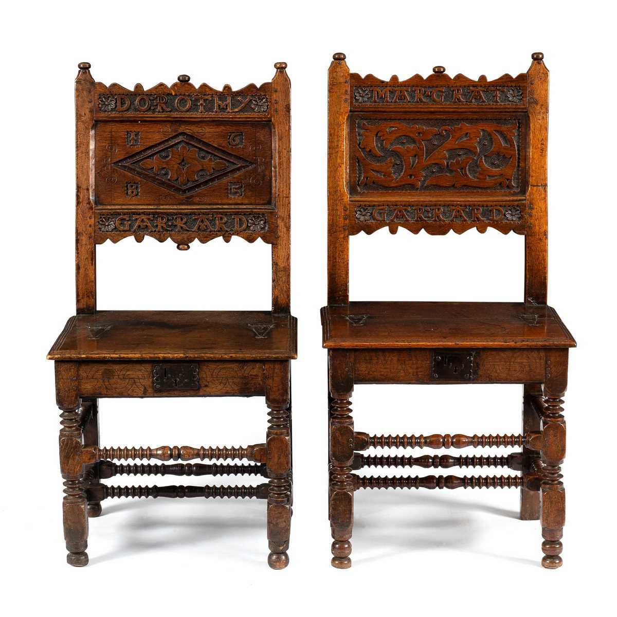 Lot 188 - An oak back stool, the back inscribed 'Dorothy...