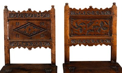 Lot 188 - An oak back stool, the back inscribed 'Dorothy...