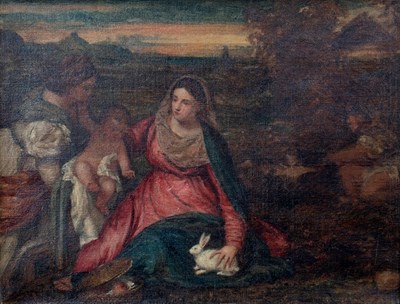 Lot 540 - After Titian/Holy Family/oil on canvas, 26cm x...