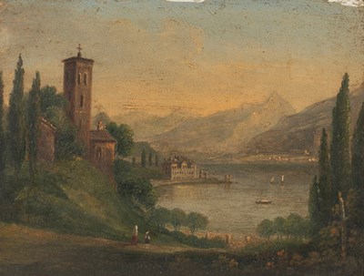 Lot 549 - 19th Century Italian School/Lake View with...