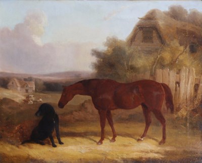 Lot 576 - William Shayer/Chestnut Horse and Black...