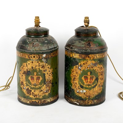 Lot 601 - A pair of green painted tea canisters, each...