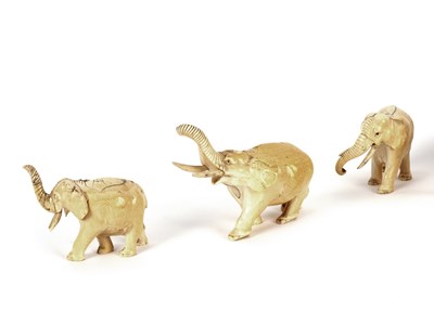Lot 618 - Three Anglo-Indian ivory elephants, circa 1840