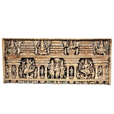Lot 317 - A Thai carved wood relief of seven Buddhas...