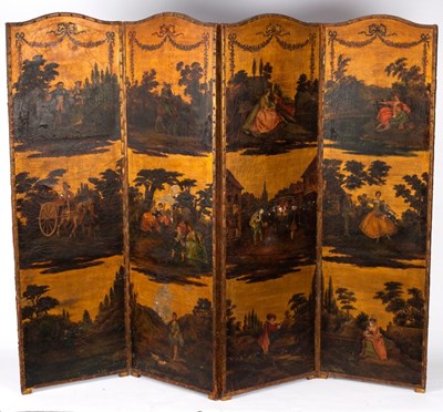 Lot 675 - A four-fold screen, 19th Century, with arched...