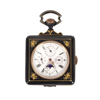 Lot 3 - A square blued steel minute-repeating calendar...