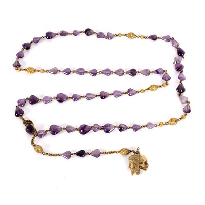 Lot 17 - An amethyst quartz and silver-gilt bead rosary,...
