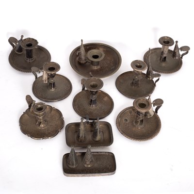 Lot 95 - Eight plated chamber candlesticks, in various...