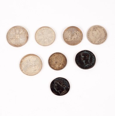 Lot 68 - Three Victoria Crowns, a George IV florin, a...