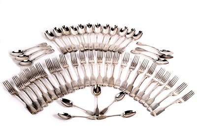 Lot 131 - A part canteen of silver fiddle pattern...