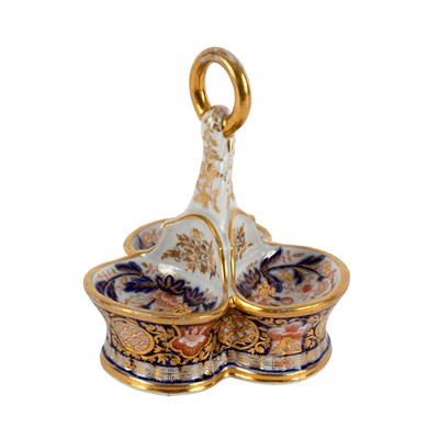 Lot 298 - A Derby Imari pattern triple salt, circa...