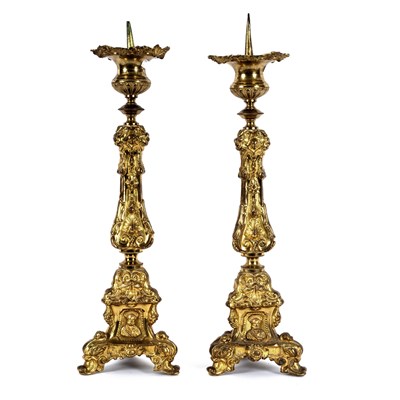 Lot 477 - A pair of Continental gilt metal altar type...