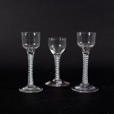 Lot 128 - Three 18th Century cordial glasses with double...