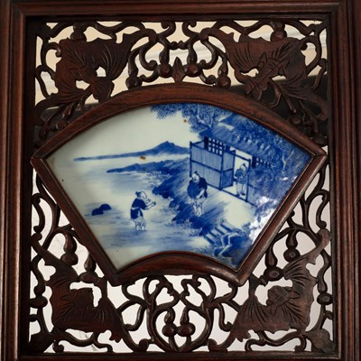 Lot 282 - A Chinese four-panel screen, each panel set...