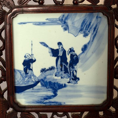 Lot 282 - A Chinese four-panel screen, each panel set...