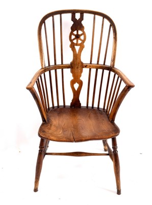 Lot 370 - A fruitwood, ash and elm Windsor armchair,...