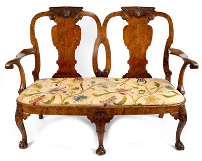 Lot 377 - A 19th Century walnut chair back settee, the...