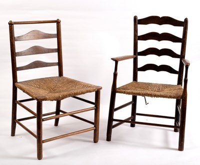 Lot 400 - An 18th Century ash ladder back armchair with...
