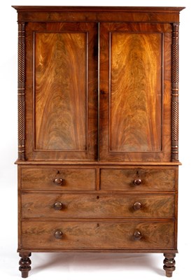 Lot 401 - A George IV mahogany linen press, circa 1825,...