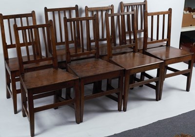 Lot 418 - Eight country made oak single chairs, each...