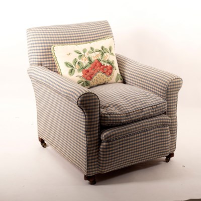 Lot 437 - An Edwardian upholstered armchair, the short...