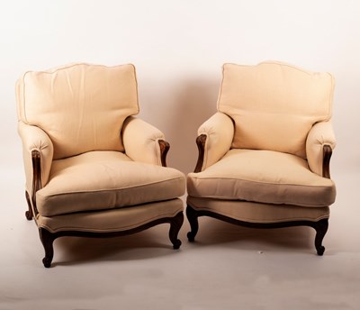 Lot 473 - A pair of beech framed armchairs on carved...