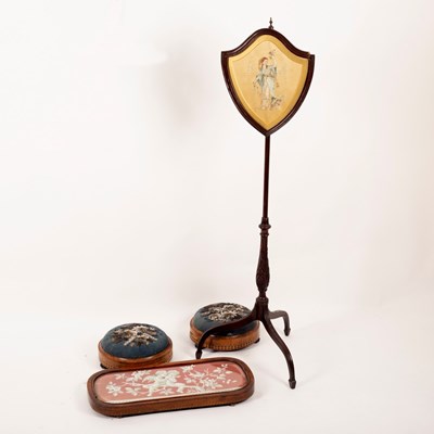 Lot 479 - A needlework pole screen, a pair of beadwork...