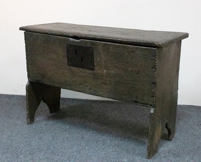 Lot 494 - A late 16th Century oak six-plank chest, the...