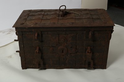 Lot 503 - A wrought iron Armada chest, probably German...